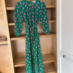 Green and Pink Patterned Women's Dress